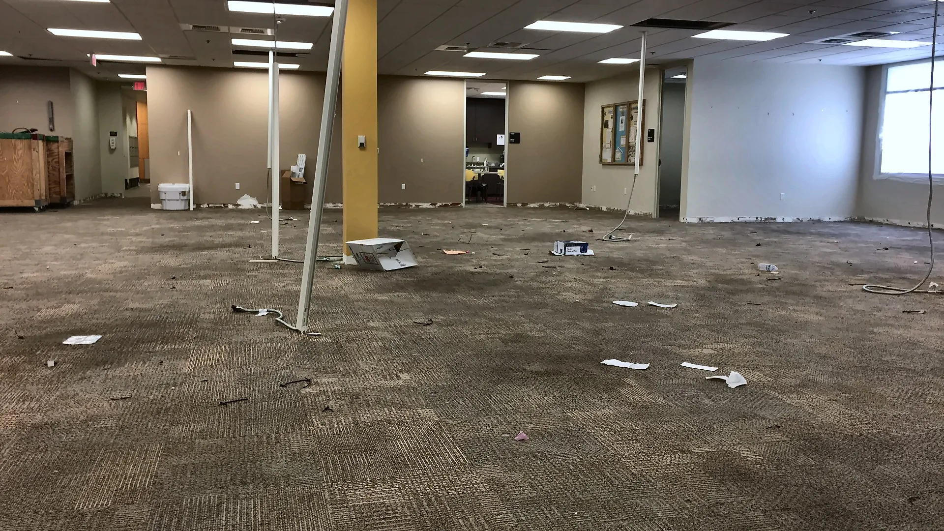 Open commercial office floor cleared for a tenant improvement